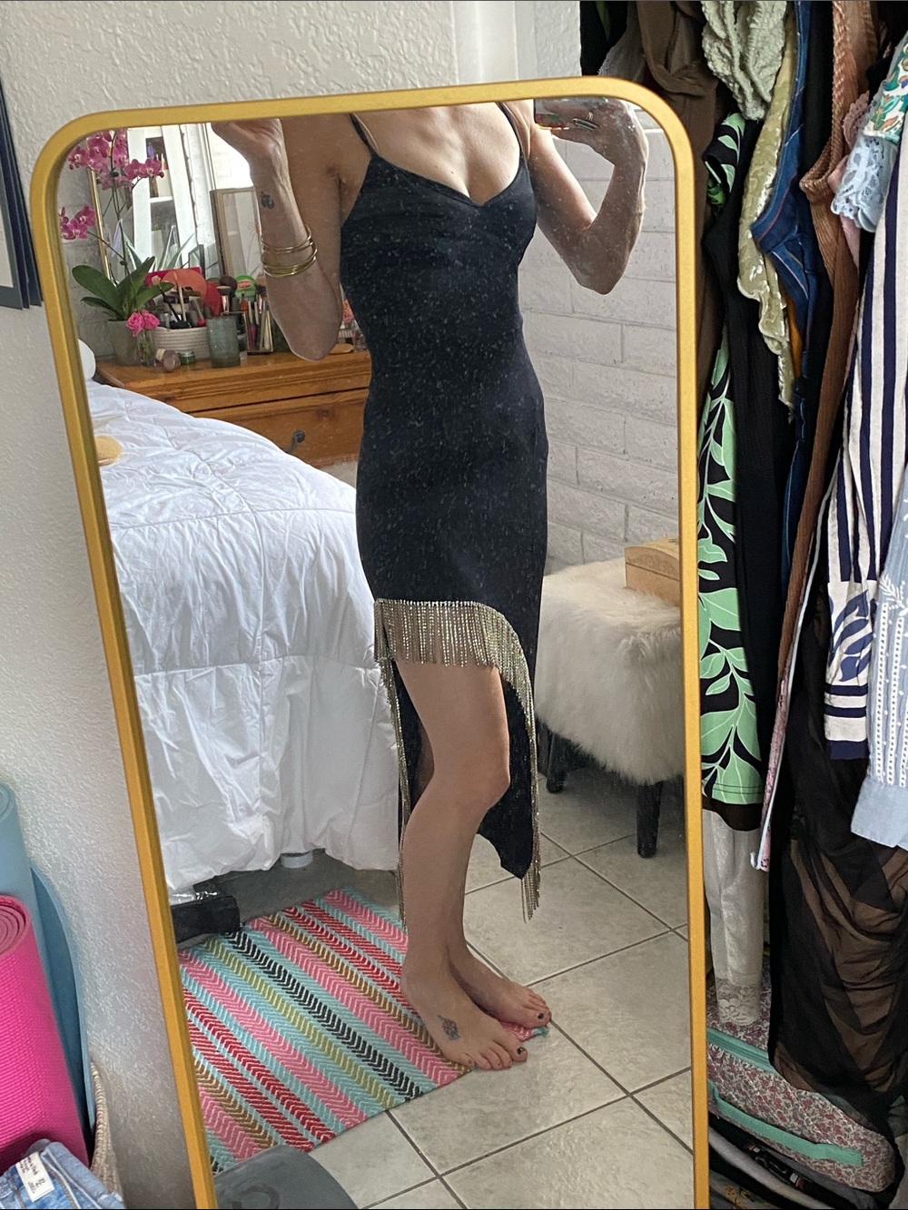 🤍 Forever 21 Asymmetrical Party Dress silver diamond sparkle Fringe hem Prom